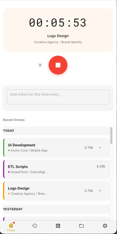 Tracker app interface on mobile device