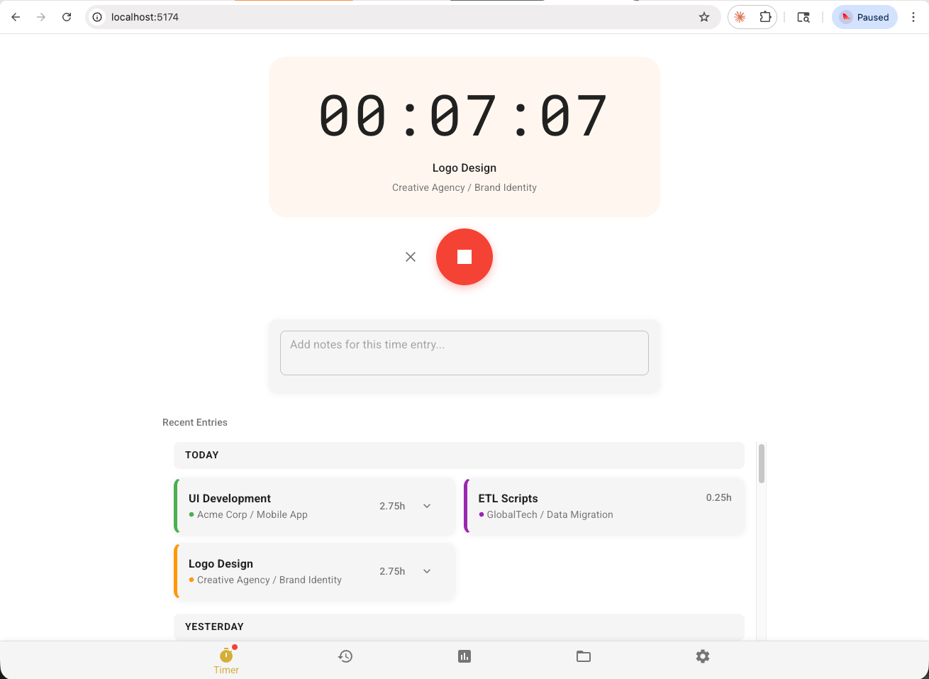 Timer interface screenshot